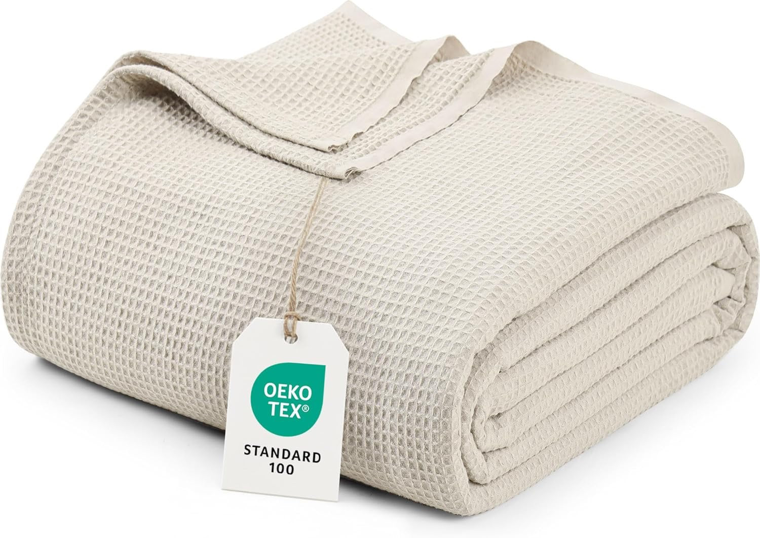 Utopia Bedding Waffle Weave Blanket – Queen Size | Lightweight Breathable Cotton Blend Throw (Khaki)