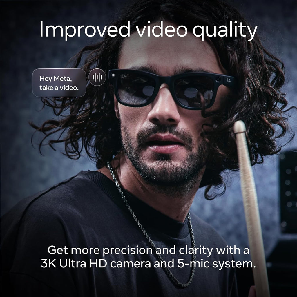 Ray Ban Meta Headliner Gen 2 Smart Glasses Matte Black | AI Glasses 12MP Camera 3K Video Audio Polarized Lenses