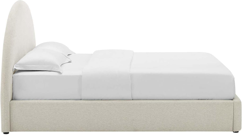 Modway Keynote King Upholstered Platform Bed | Curved Alabaster Velvet Cloud Frame