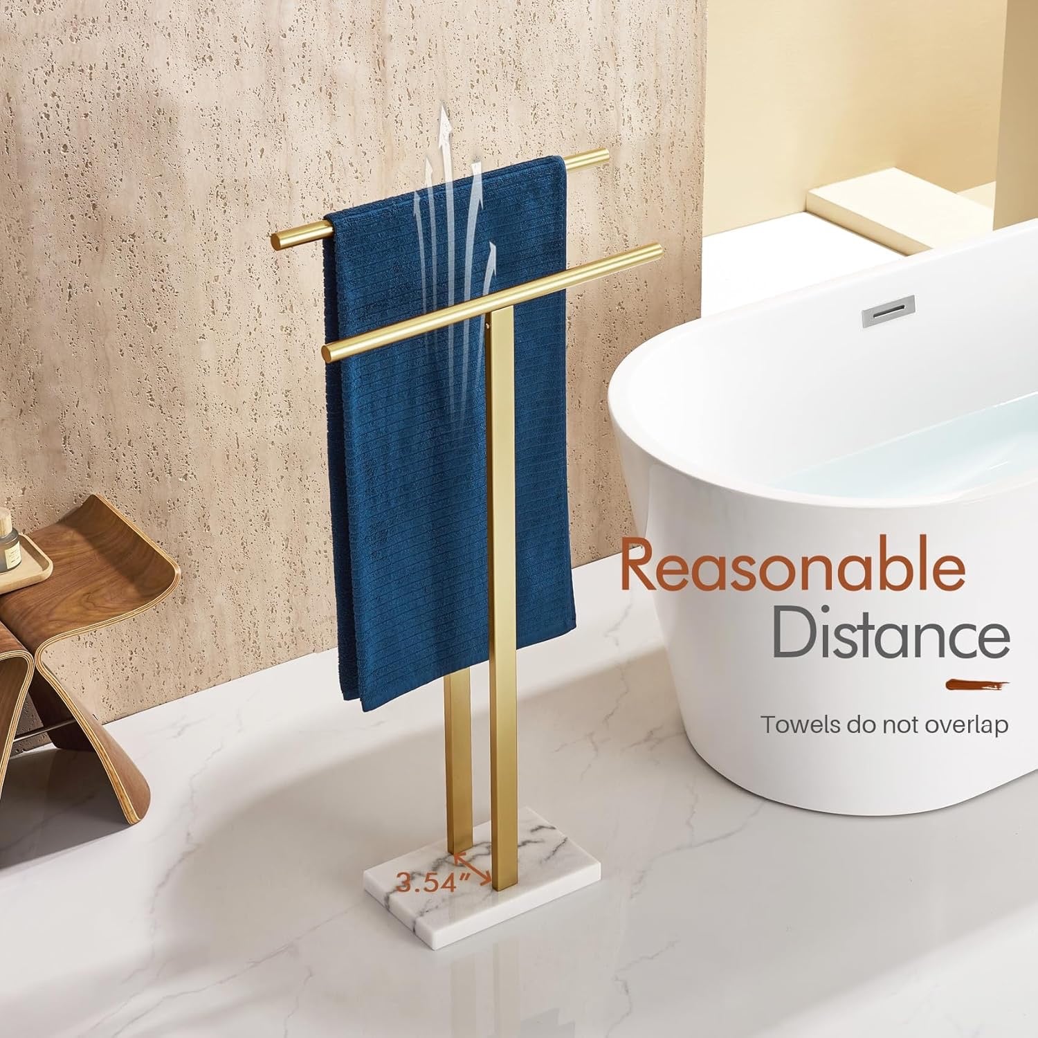 KOKOSIRI 2-Tier Freestanding Towel Rack THS0005-BG | Gold Stainless Steel Floor Stand with Marble Base