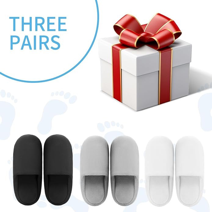 Tlizzz7 3-Pair Cozy Guest Slippers | Memory Foam Fuzzy House Slippers for Home, Spa & Travel