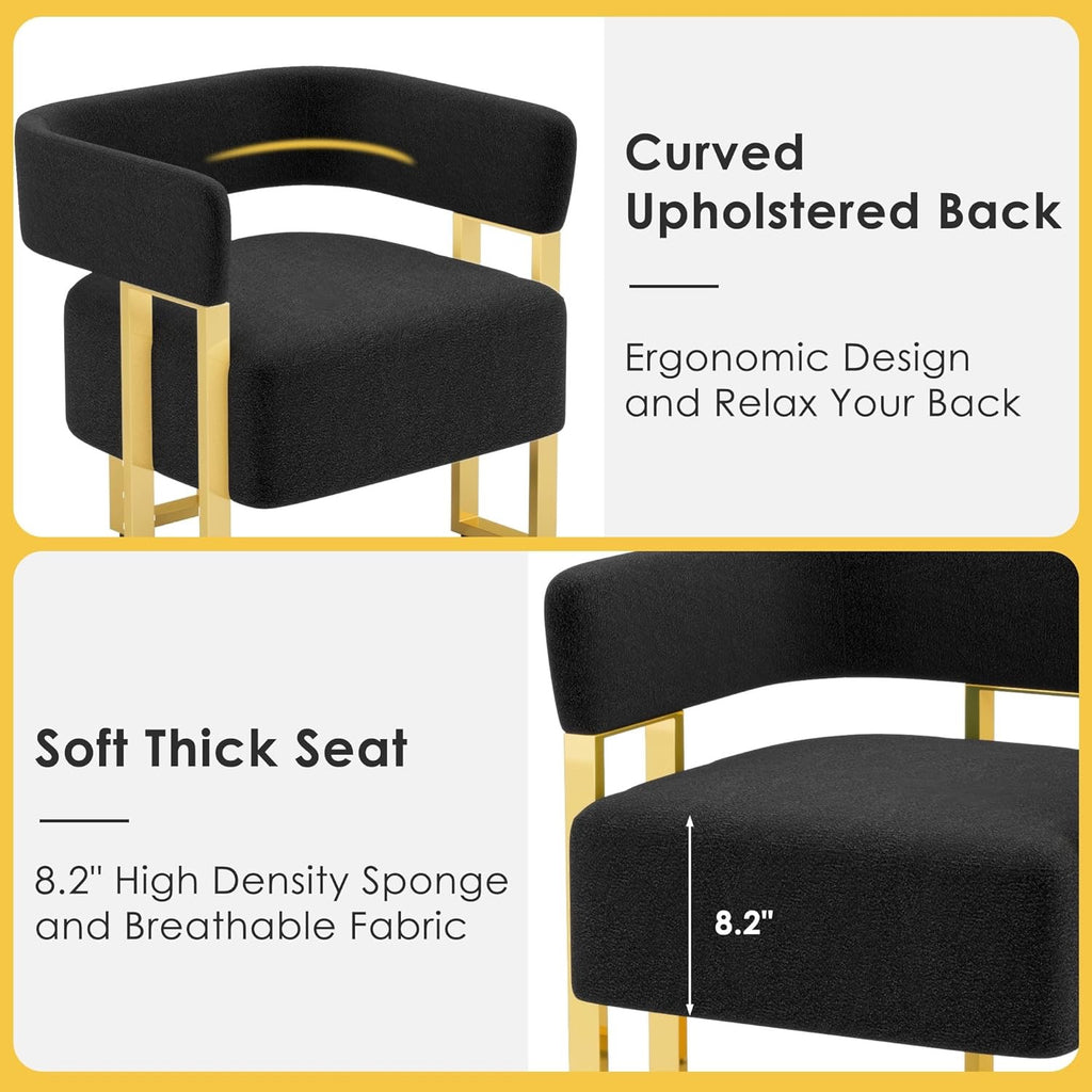 STHOUYN Modern Black & Gold Accent Chair Set (2) | Bouclé Bucket Chairs for Living Room & Bedroom