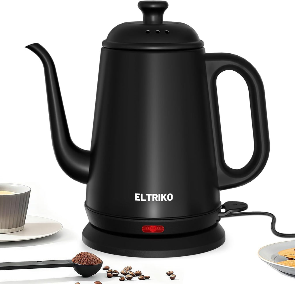 Gooseneck Electric Kettle 1L | Black Stainless Steel Pour-Over Kettle with Auto Shut-Off