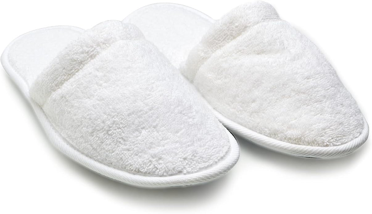 Arus Men’s Turkish Terry Cotton Spa Slippers | Soft White Hotel-Style Bath & House Slippers