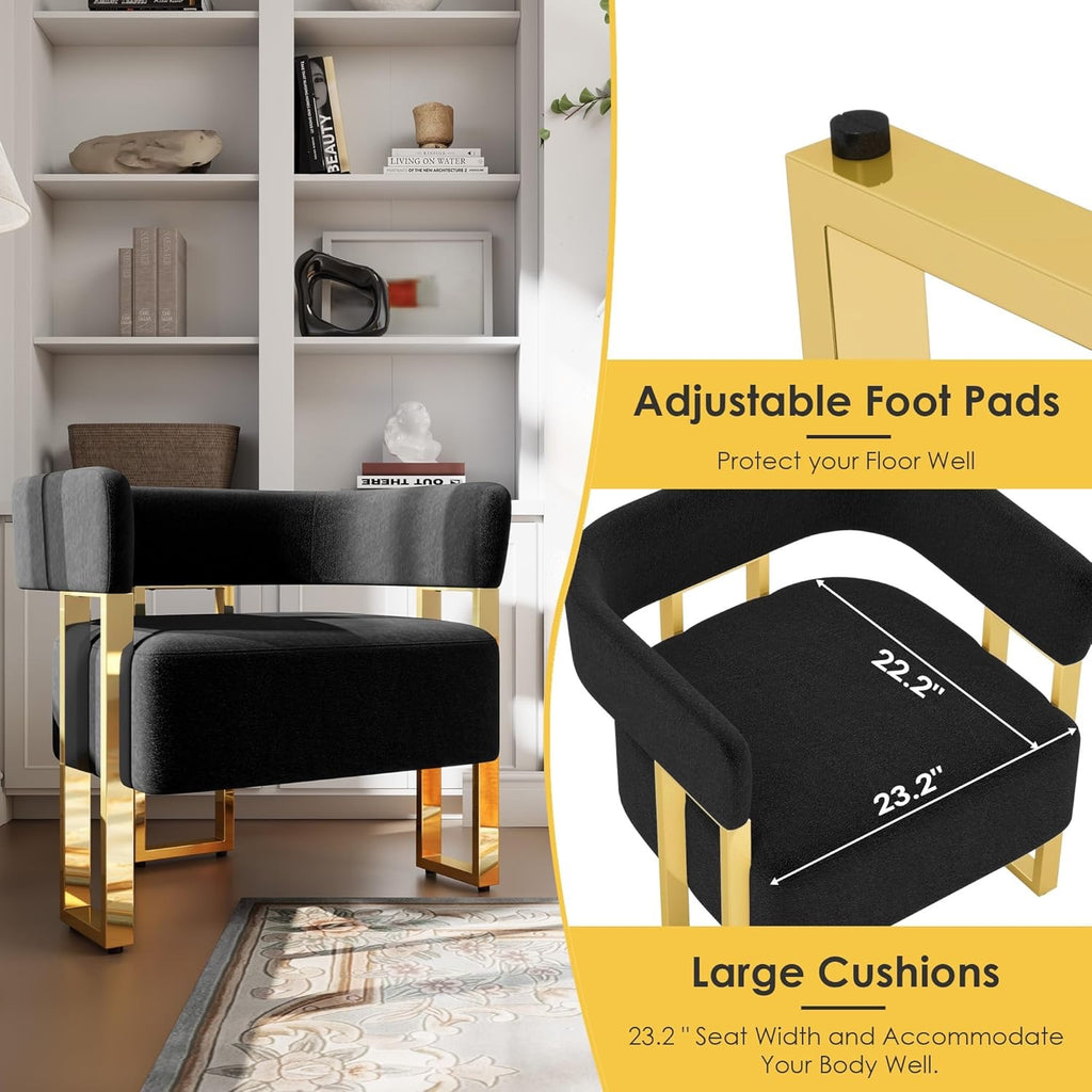 STHOUYN Modern Black & Gold Accent Chair Set (2) | Bouclé Bucket Chairs for Living Room & Bedroom