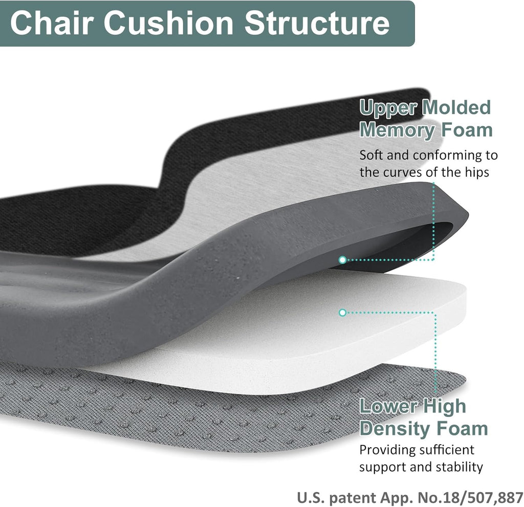 Shinnwa Memory Foam Dining Chair Pads (Set of 4) | Washable Kitchen Chair Cushions with Ties – Black