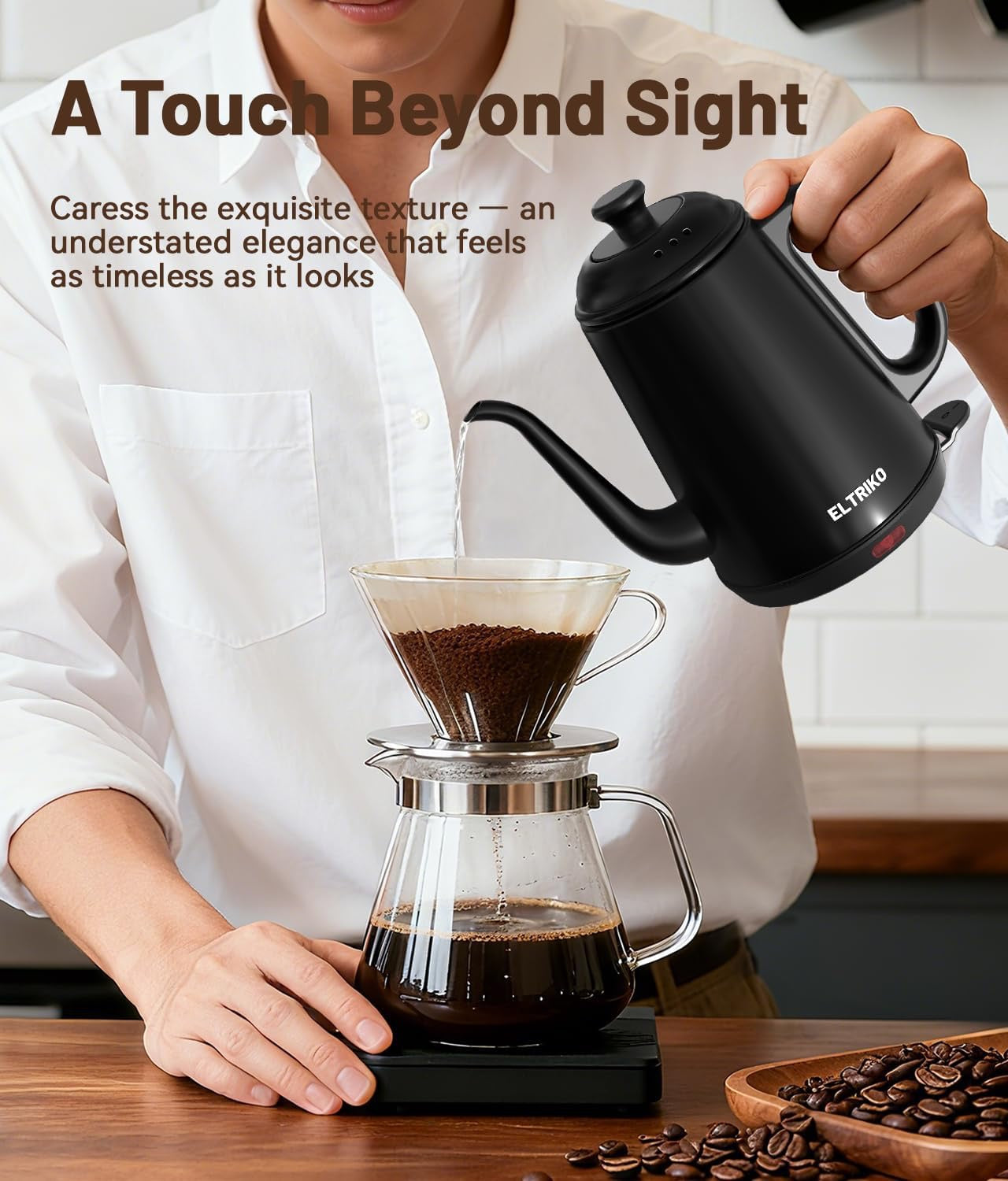 Gooseneck Electric Kettle 1L | Black Stainless Steel Pour-Over Kettle with Auto Shut-Off