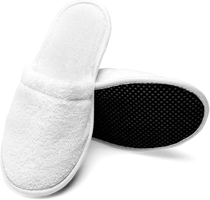 Arus Men’s Turkish Terry Cotton Spa Slippers | Soft White Hotel-Style Bath & House Slippers