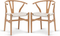 POLY & BARK Weave Wishbone Dining Chairs Set of 2 | Mid-Century Modern Solid Wood Dining Chairs