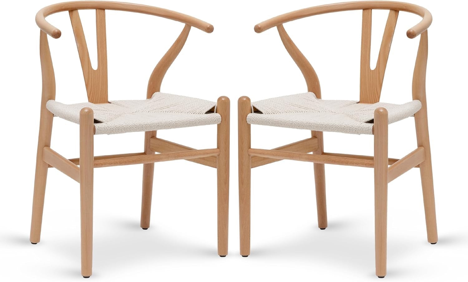 POLY & BARK Weave Wishbone Dining Chairs Set of 2 | Mid-Century Modern Solid Wood Dining Chairs
