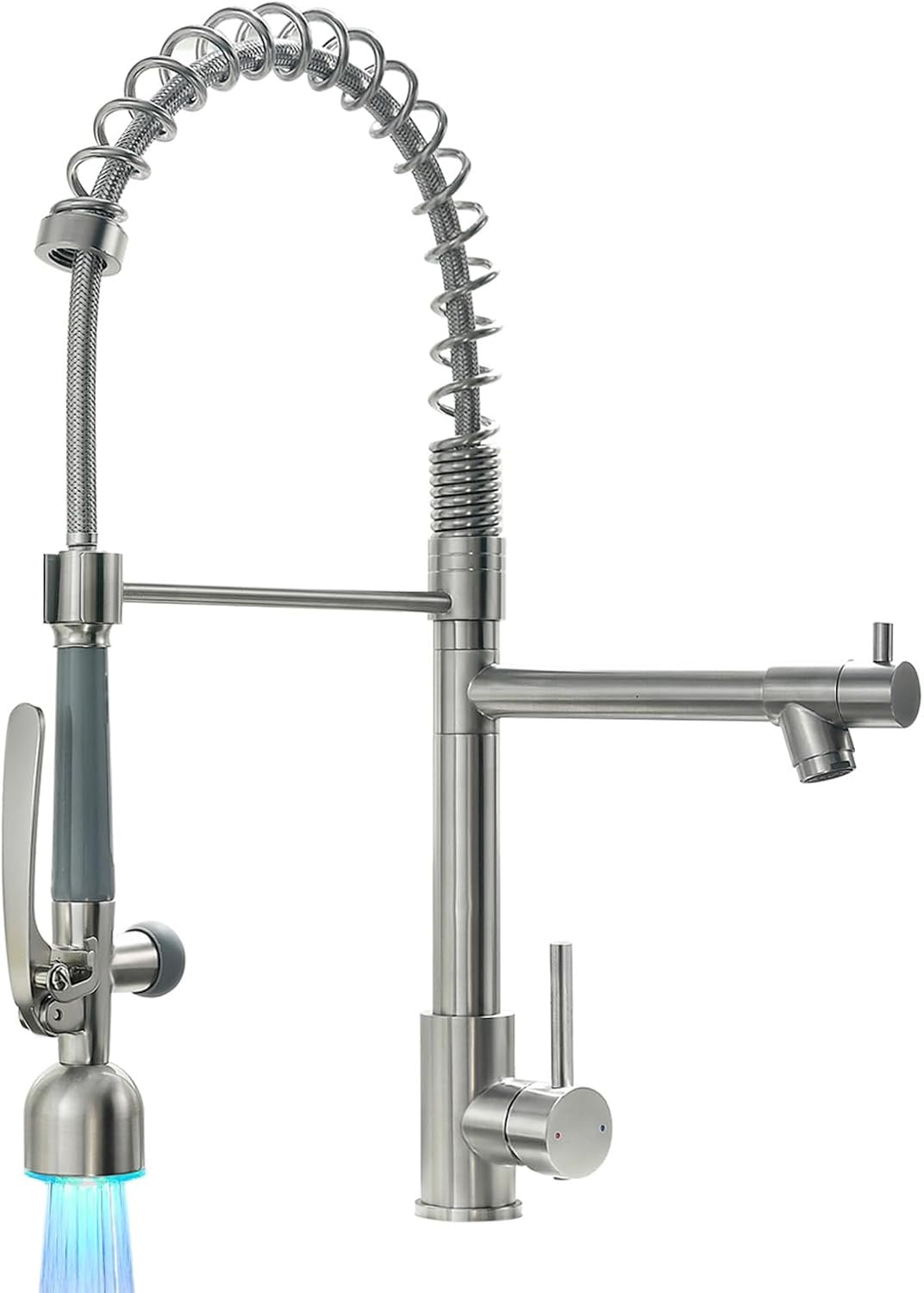 Fapully Commercial Pull-Down Kitchen Faucet | Brushed Nickel High-Arc Faucet with LED Light