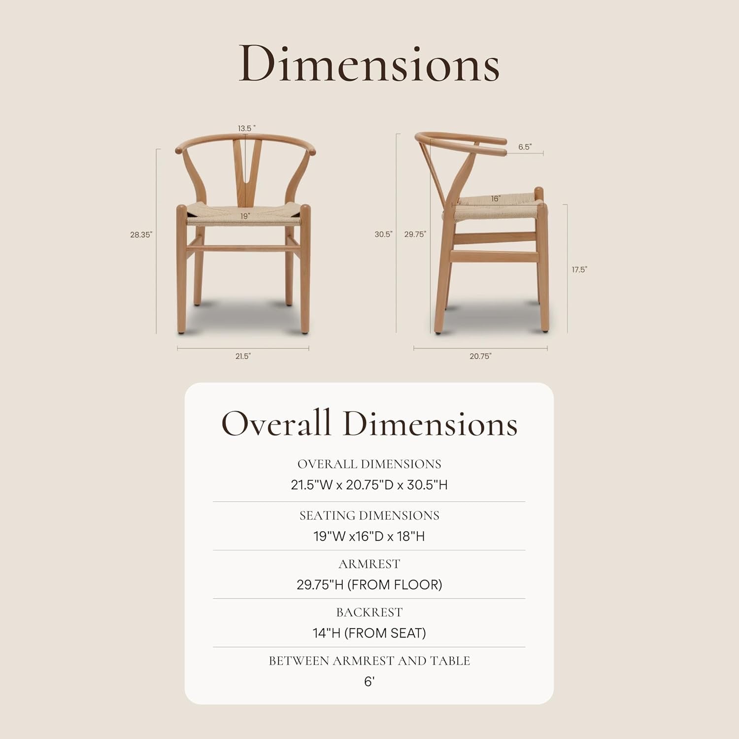POLY & BARK Weave Wishbone Dining Chairs Set of 2 | Mid-Century Modern Solid Wood Dining Chairs