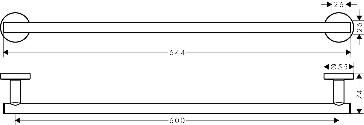 hansgrohe 24–25” Modern Towel Bar 41716000 | Polished Chrome Wall-Mounted Bathroom Hardware