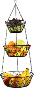 Heavy-Duty 3-Tier Hanging Fruit Basket | Black Wire Kitchen Storage Organizer