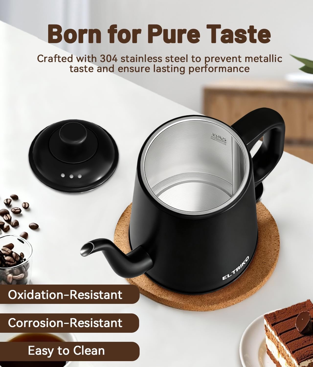 Gooseneck Electric Kettle 1L | Black Stainless Steel Pour-Over Kettle with Auto Shut-Off