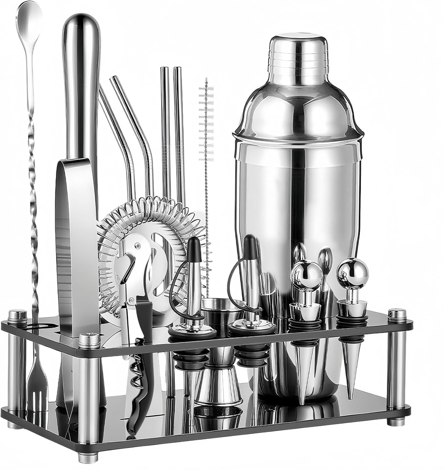 18 Piece Cocktail Shaker Set Bartender Kit with Acrylic Stand | Stainless Steel Mixology Bar Tools Set with Martini Shaker