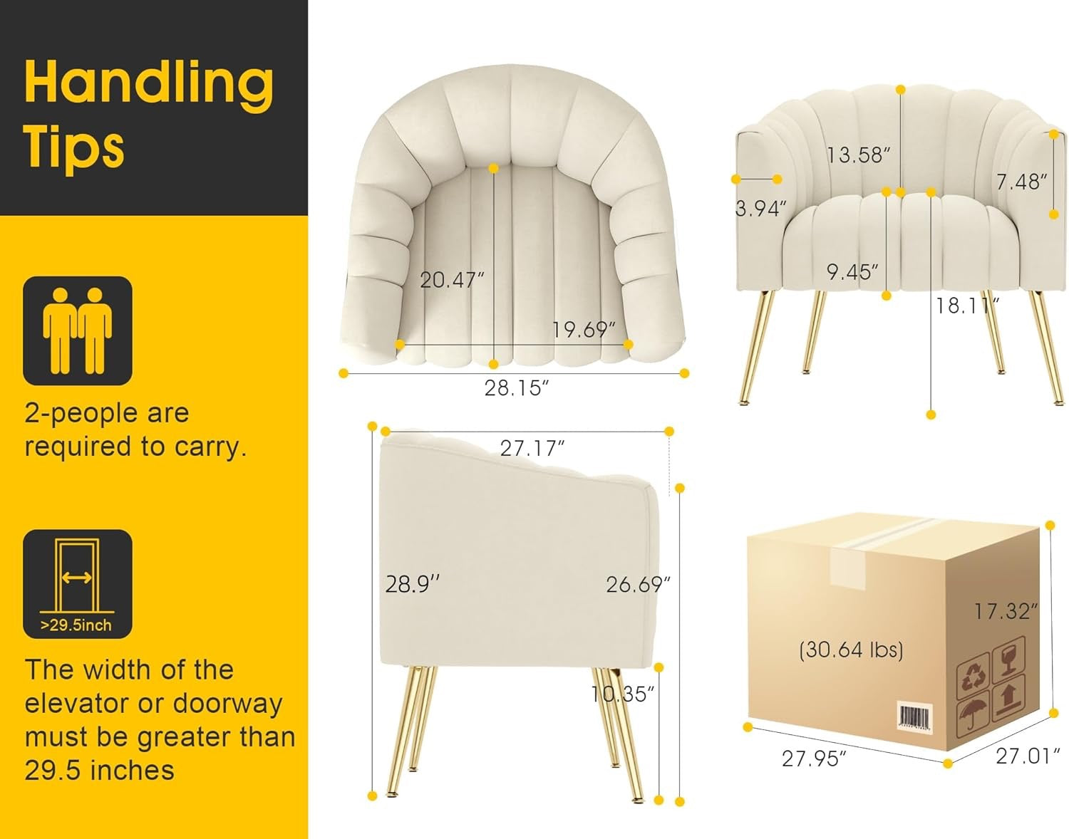 Oversized Pumpkin Couch Accent Chair | Modern Velvet Upholstered Barrel Armchair (Beige)