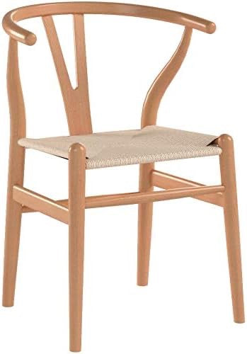 POLY & BARK Weave Wishbone Dining Chairs Set of 2 | Mid-Century Modern Solid Wood Dining Chairs