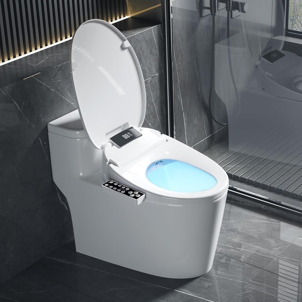 XCQQ Heated Bidet Toilet Seat – Warm Water Wash, Air Dryer & LED Display for Elongated Toilets