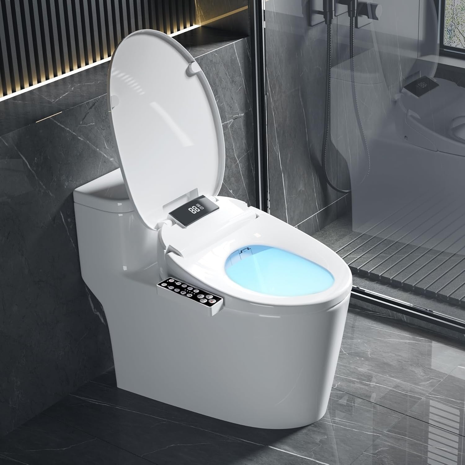 XCQQ Heated Bidet Toilet Seat – Warm Water Wash, Air Dryer & LED Display for Elongated Toilets