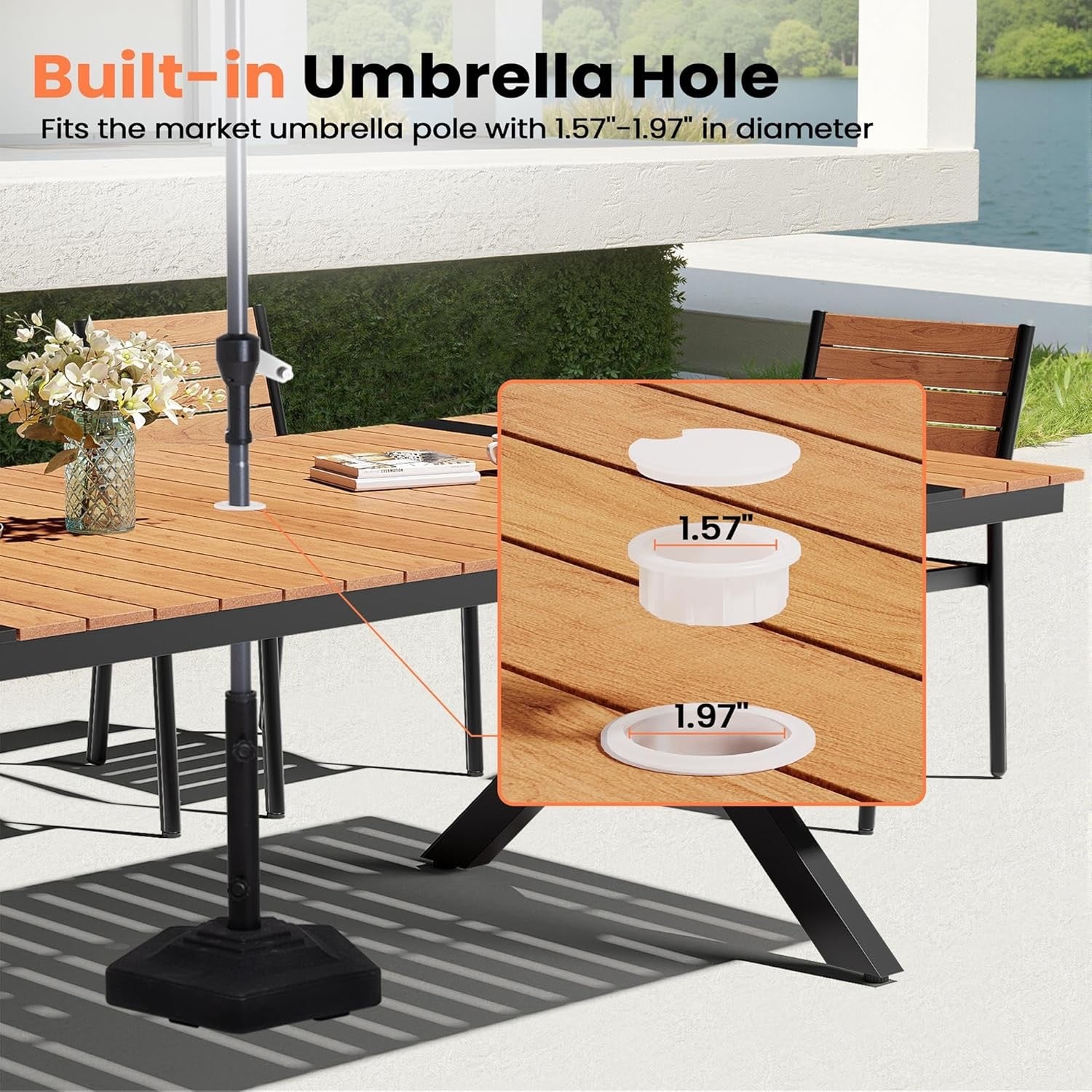 Pellebant 11-Piece Aluminum Patio Dining Set | 94” Outdoor Table with Stackable Chairs & Teak-Grain Finish