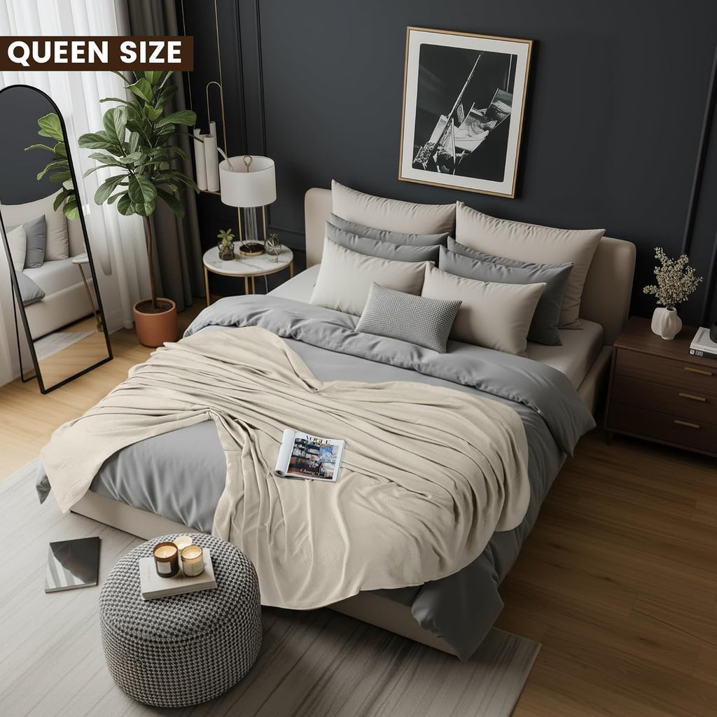 Utopia Bedding Waffle Weave Blanket – Queen Size | Lightweight Breathable Cotton Blend Throw (Khaki)