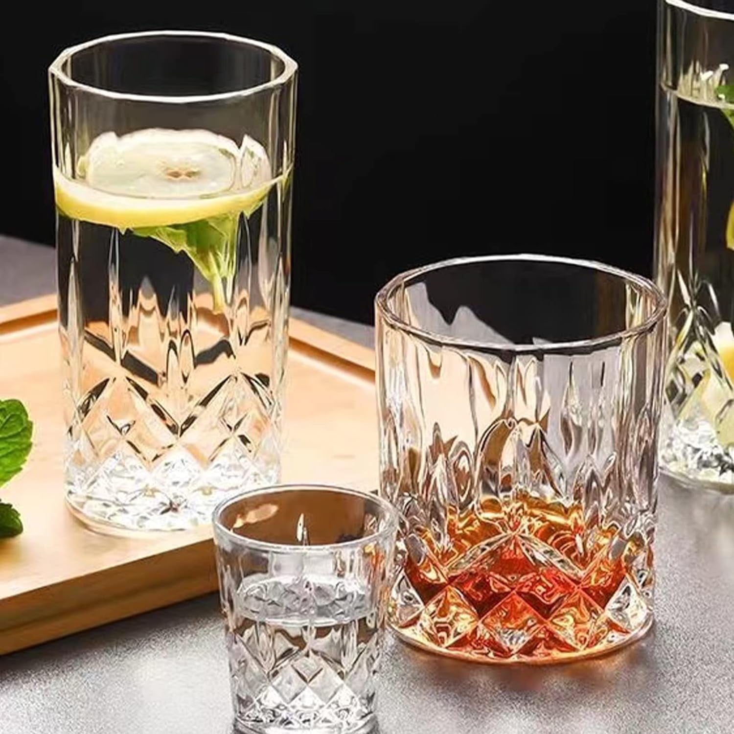Crystal Drinking Glasses Set of 8 | 11oz Highball & Whiskey Glasses (Modern Mixed Cocktail Glassware Set)