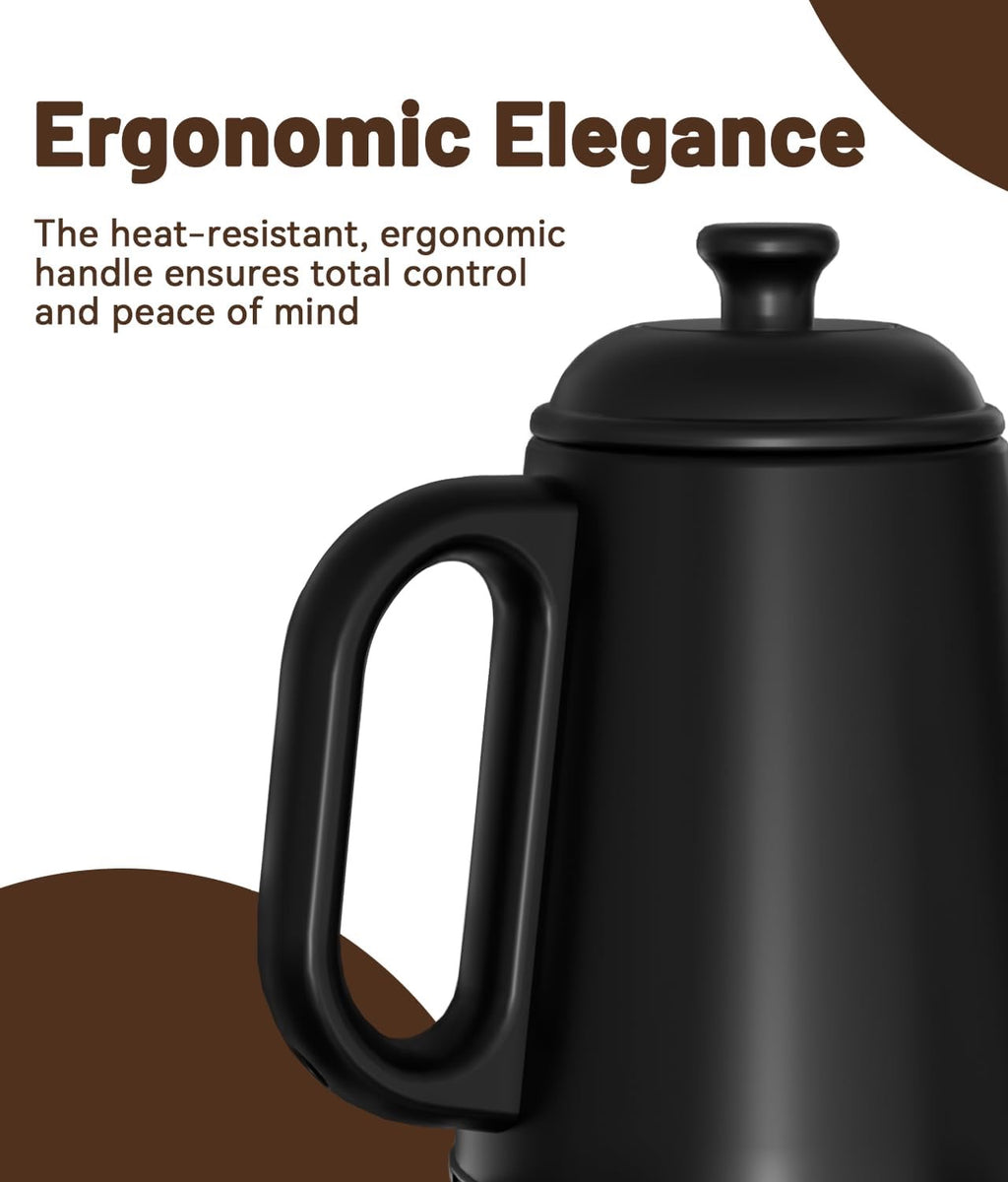 Gooseneck Electric Kettle 1L | Black Stainless Steel Pour-Over Kettle with Auto Shut-Off