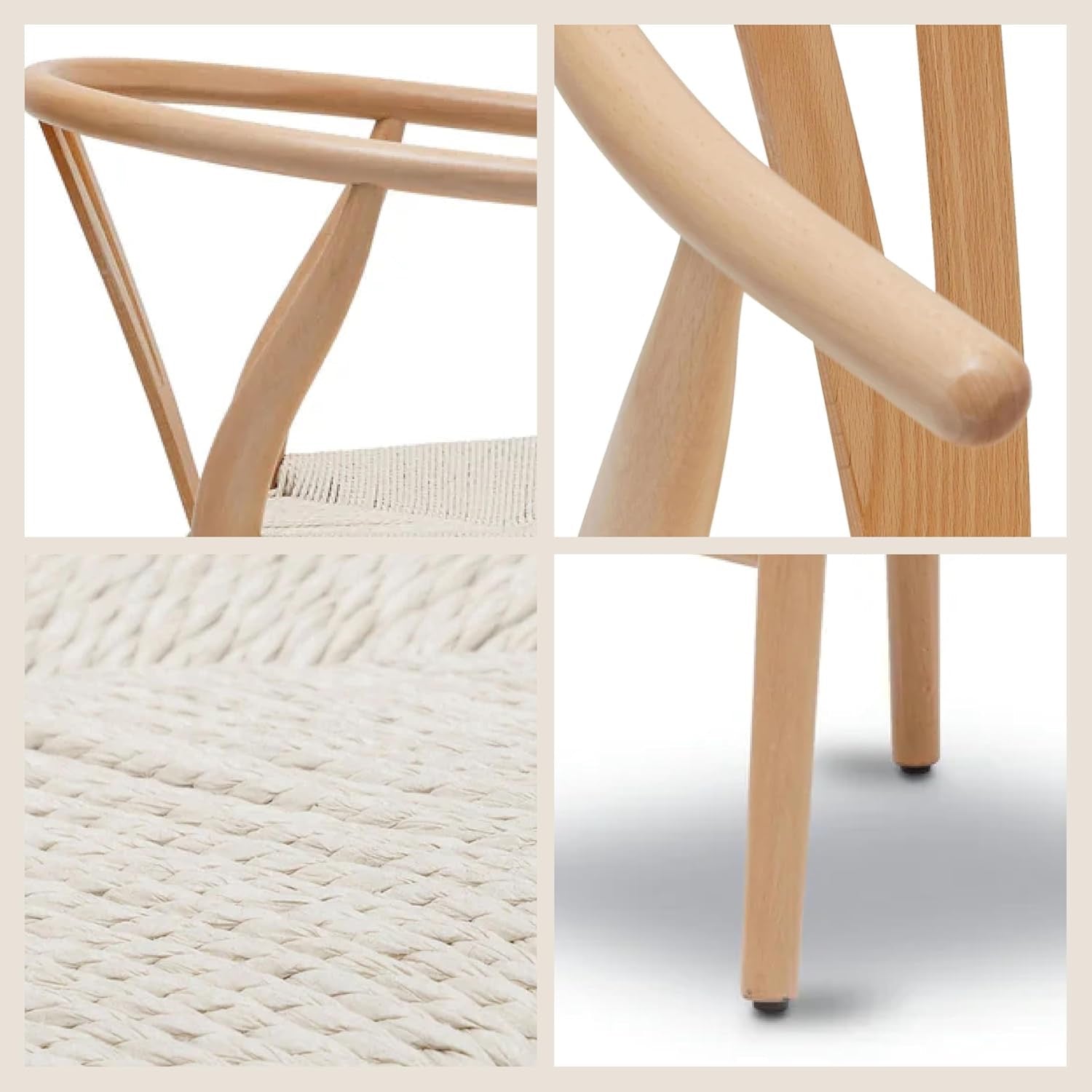 POLY & BARK Weave Wishbone Dining Chairs Set of 2 | Mid-Century Modern Solid Wood Dining Chairs