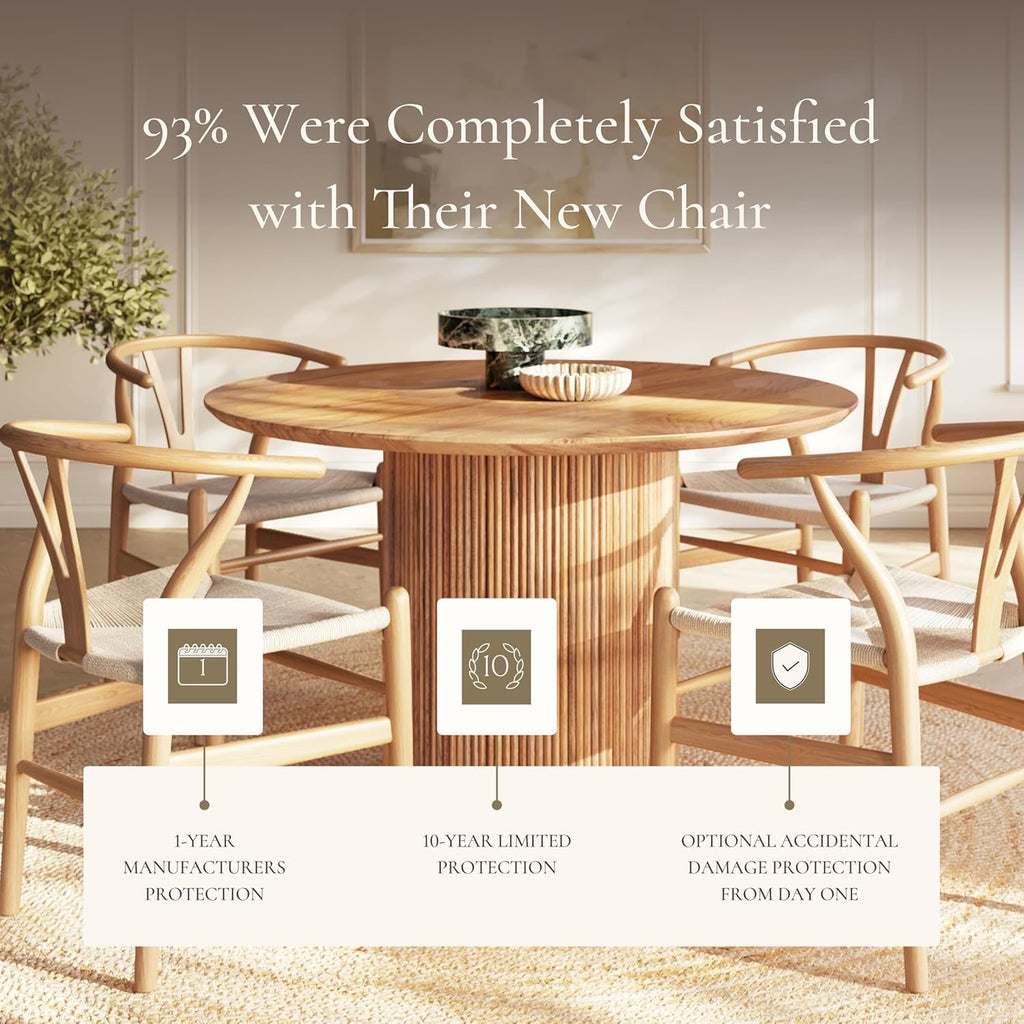 POLY & BARK Weave Wishbone Dining Chairs Set of 2 | Mid-Century Modern Solid Wood Dining Chairs
