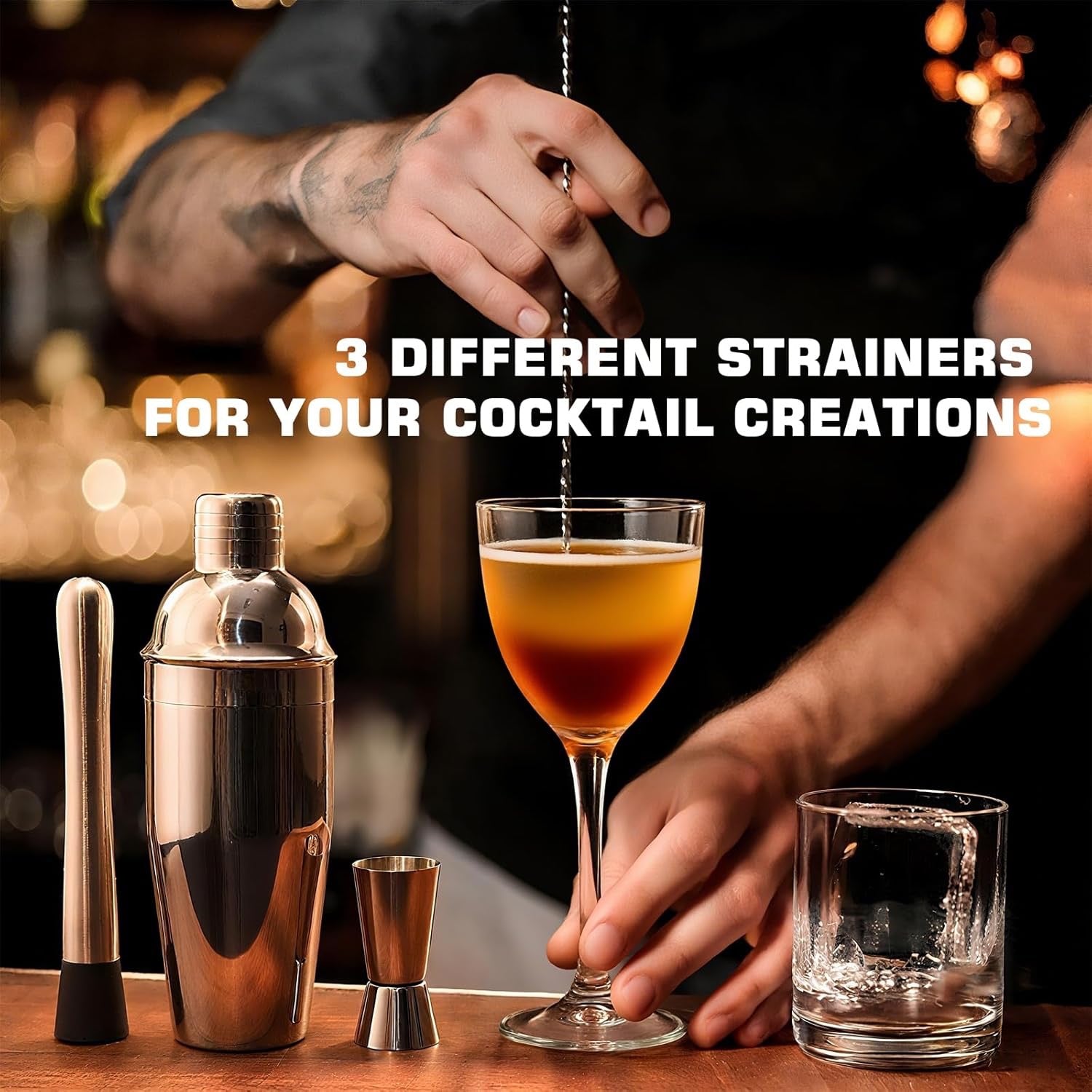18 Piece Cocktail Shaker Set Bartender Kit with Acrylic Stand | Stainless Steel Mixology Bar Tools Set with Martini Shaker