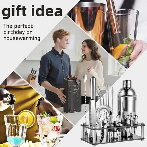18 Piece Cocktail Shaker Set Bartender Kit with Acrylic Stand | Stainless Steel Mixology Bar Tools Set with Martini Shaker