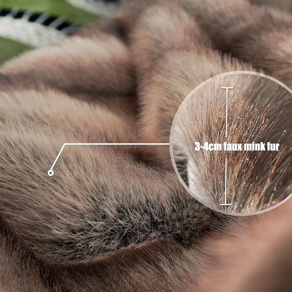 INCHGRASS Faux Mink Fur Throw Blanket 74" x 60" | Luxury Plush Brown Sofa & Bed Blanket
