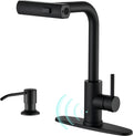 Matte Black Touchless Kitchen Faucet | Pull-Down Sprayer Waterfall Sink Faucet with Soap Dispenser