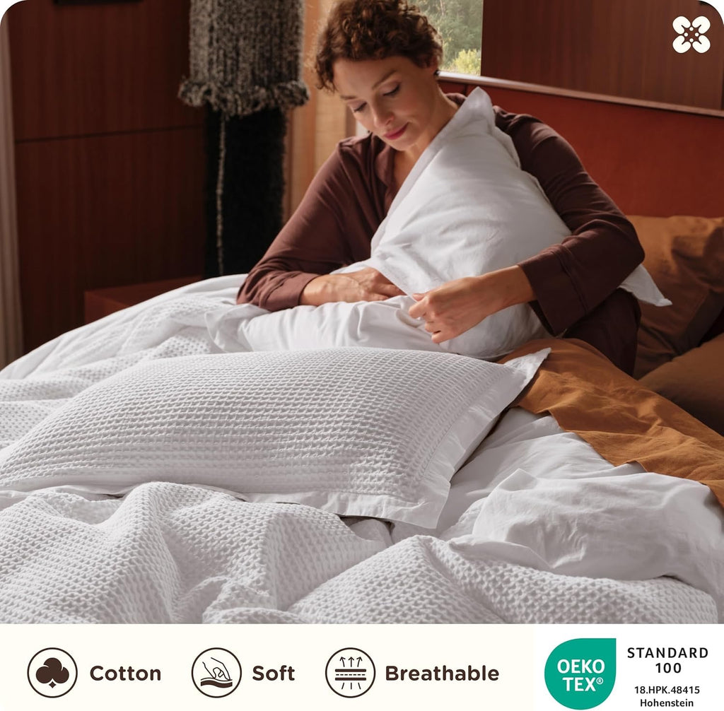 Bedsure Cotton Waffle Weave Duvet Cover – Queen Size | Breathable Khaki Cotton Bedding Set (3-Piece)
