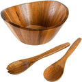 Gibson Home Sherwood 3 Piece Acacia Wood Salad Bowl Set | Large Natural Serving Bowl with Wooden Servers Durable Eco Friendly