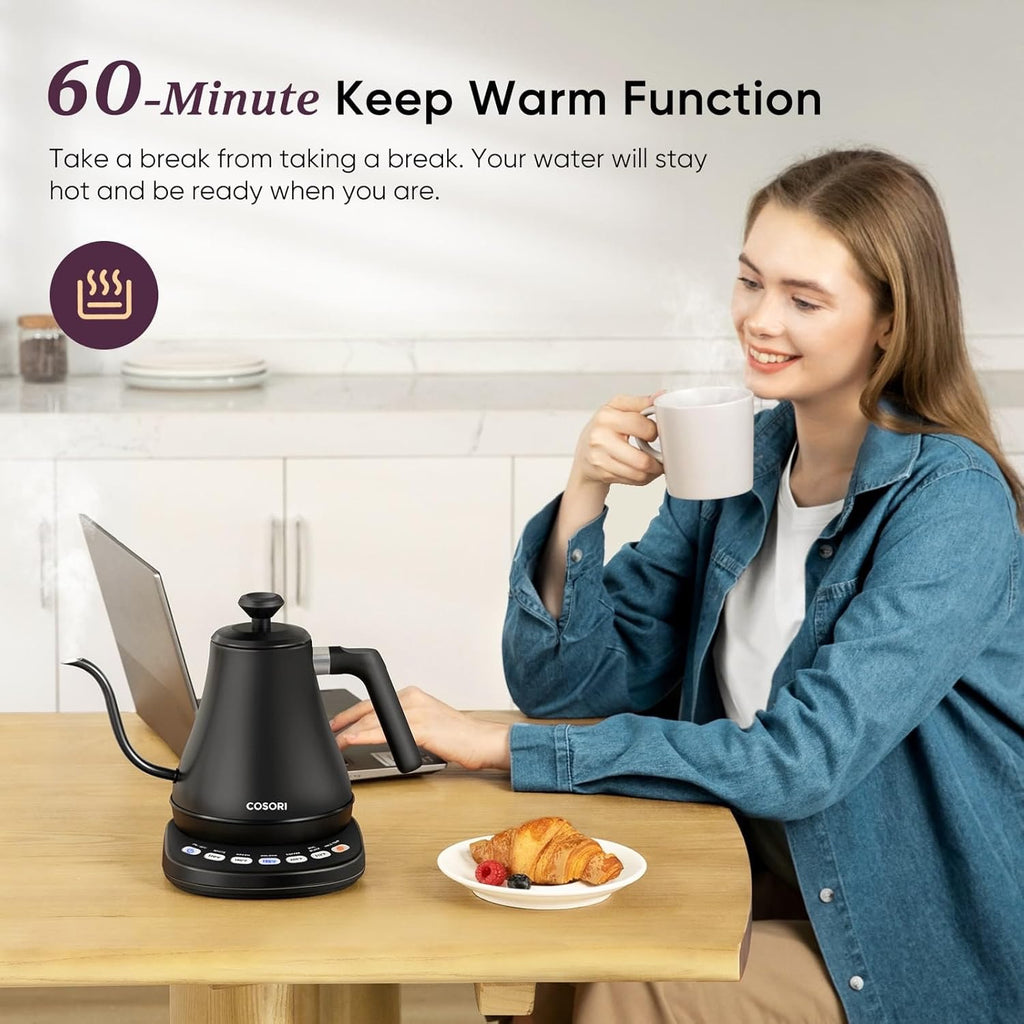 COSORI Electric Gooseneck Kettle with 5 Temperature Presets | 1200W Stainless Steel Pour-Over Coffee & Tea Kettle (0.8L)