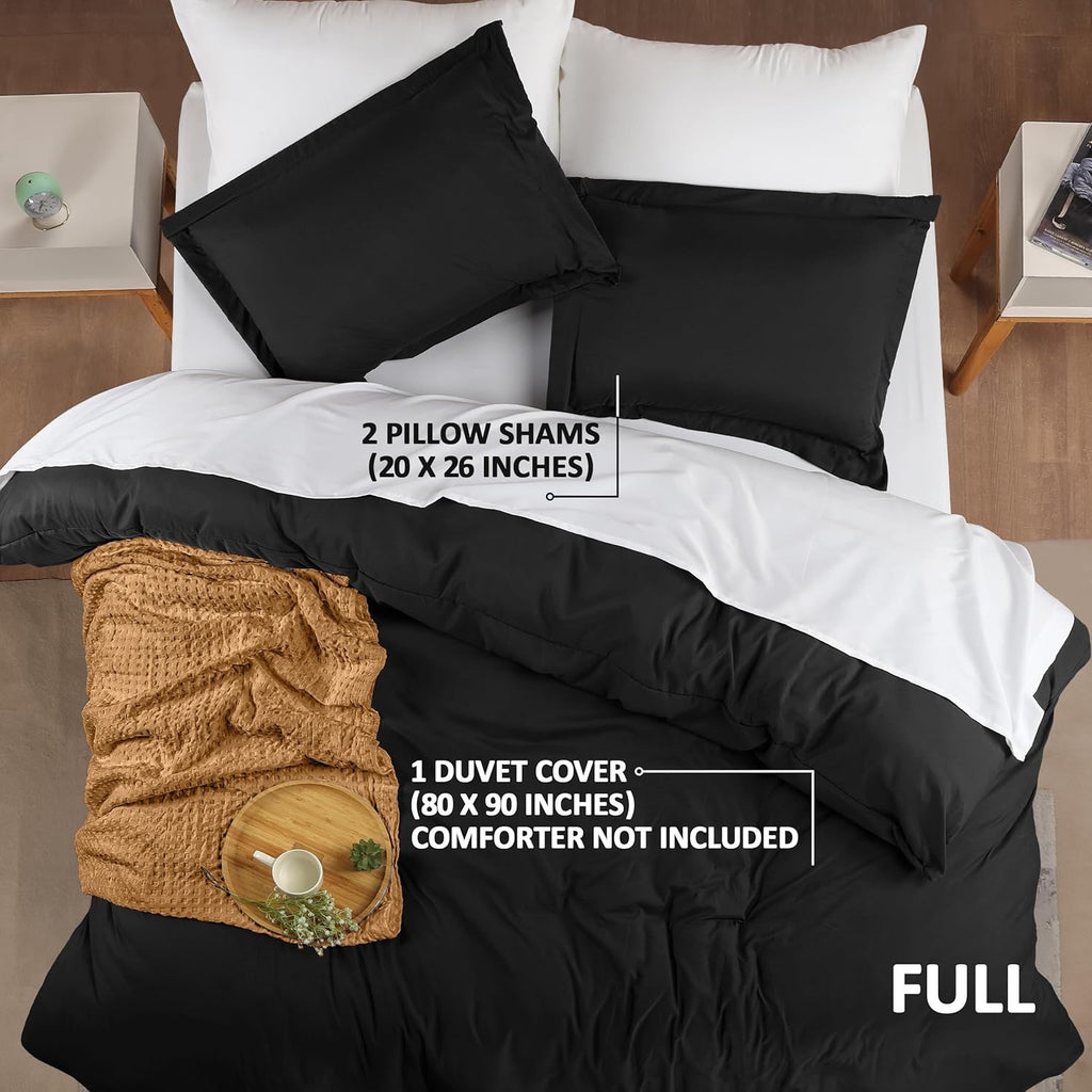 Utopia Bedding Full Size Duvet Cover Set (3-Piece) | Zipper Closure Comforter Cover with Pillow Shams – Black