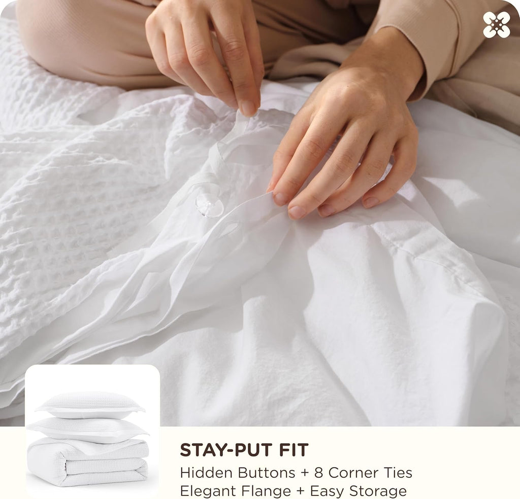 Bedsure Cotton Waffle Weave Duvet Cover – Queen Size | Breathable Khaki Cotton Bedding Set (3-Piece)