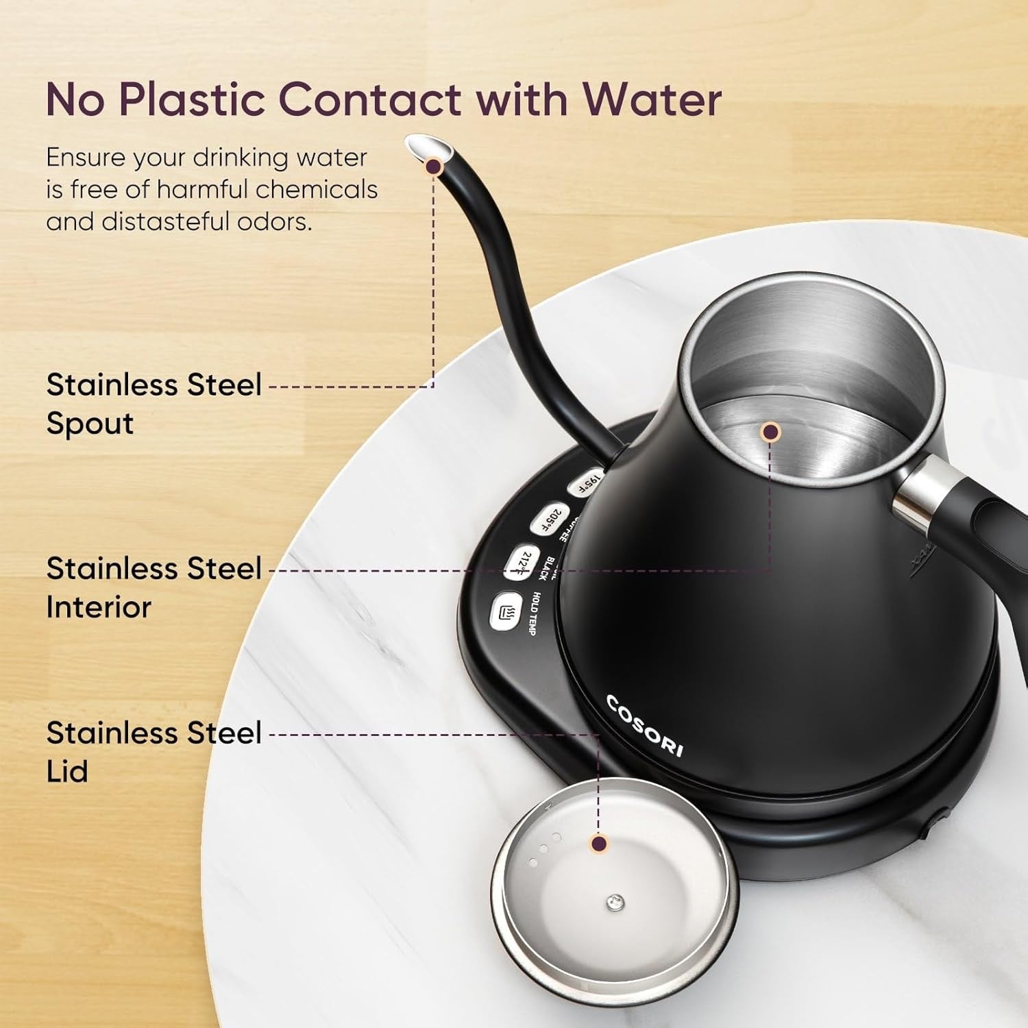 COSORI Electric Gooseneck Kettle with 5 Temperature Presets | 1200W Stainless Steel Pour-Over Coffee & Tea Kettle (0.8L)