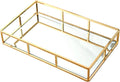 PuTwo Gold Mirror Vanity Tray | Ornate Metal Decorative Jewelry & Perfume Organizer