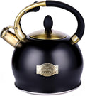 SUSTEAS Whistling Tea Kettle 2.64 Quart Black | Stainless Steel Stovetop Teapot with Cool Touch Handle