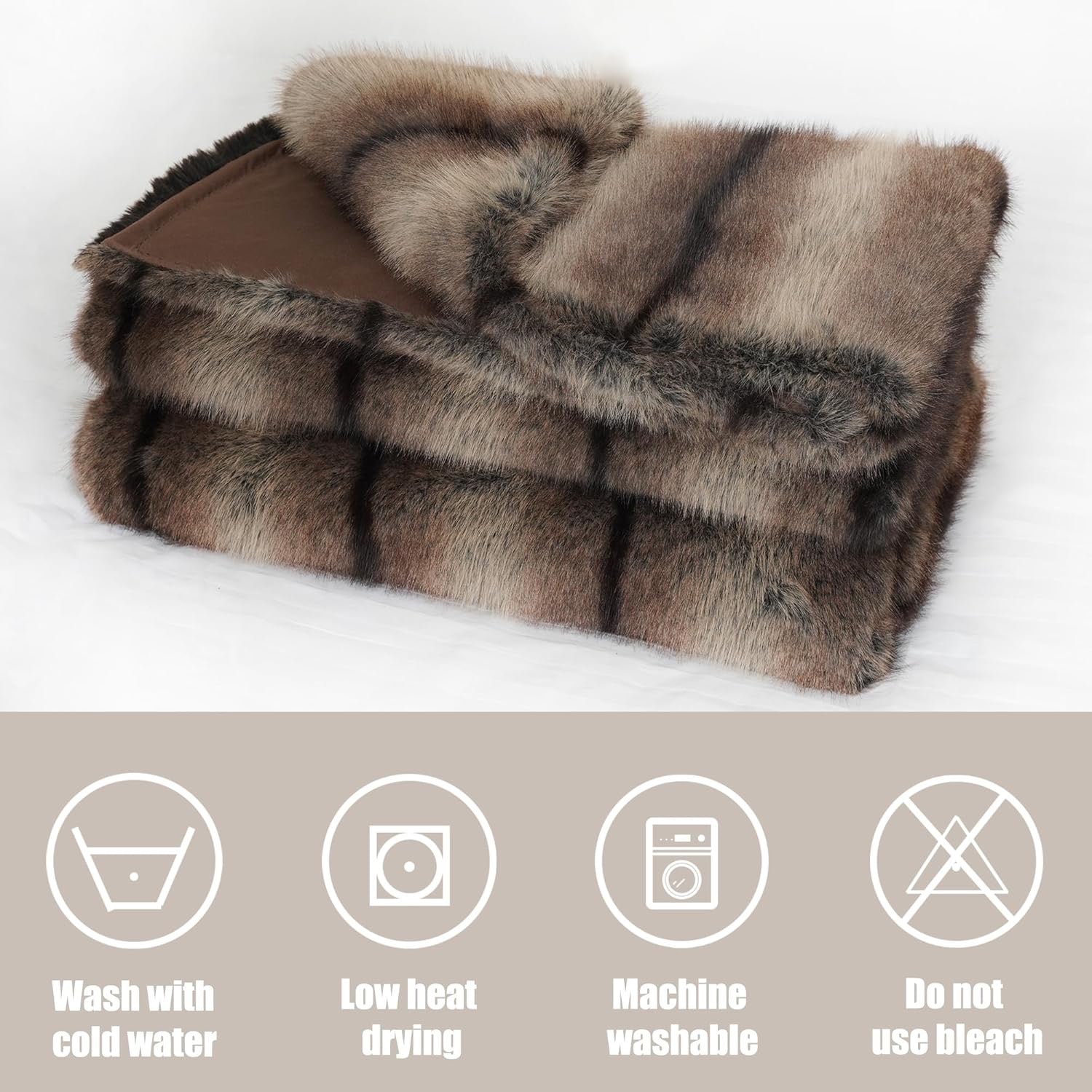 INCHGRASS Faux Mink Fur Throw Blanket 74" x 60" | Luxury Plush Brown Sofa & Bed Blanket