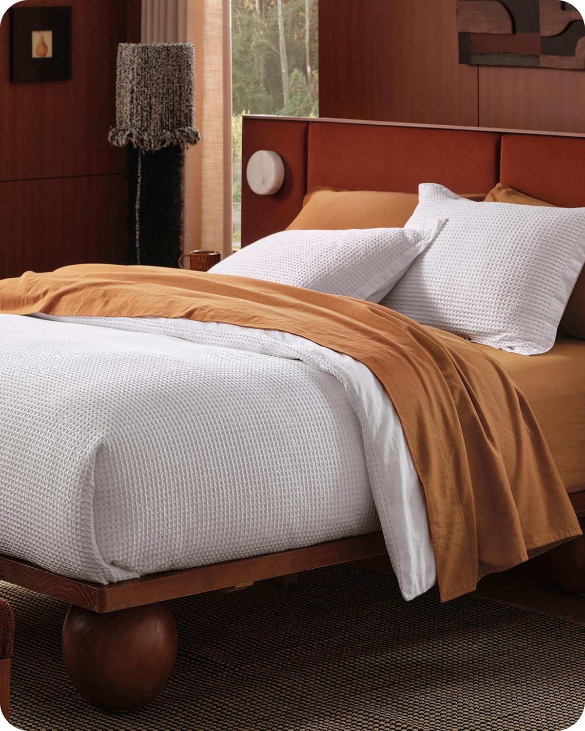 Bedsure Cotton Waffle Weave Duvet Cover – Queen Size | Breathable Khaki Cotton Bedding Set (3-Piece)