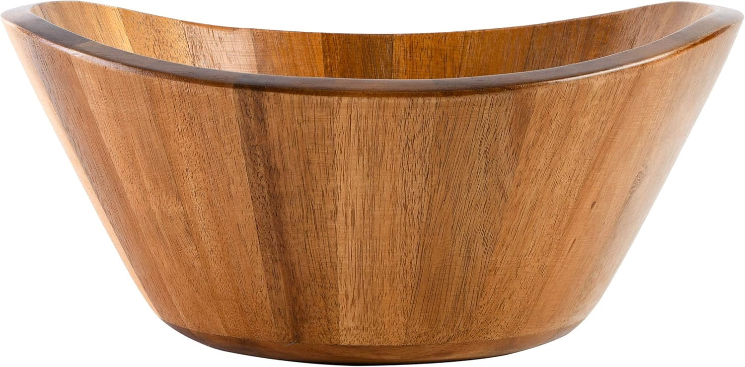 Gibson Home Sherwood 3 Piece Acacia Wood Salad Bowl Set | Large Natural Serving Bowl with Wooden Servers Durable Eco Friendly