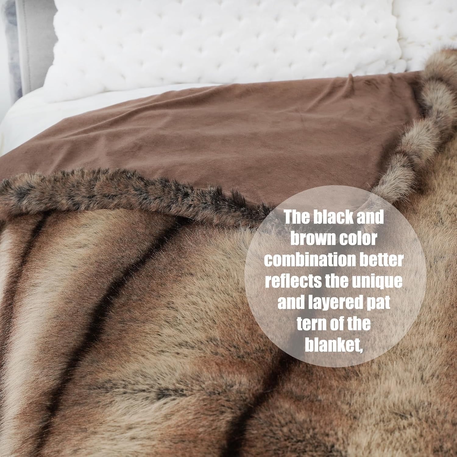 INCHGRASS Faux Mink Fur Throw Blanket 74" x 60" | Luxury Plush Brown Sofa & Bed Blanket