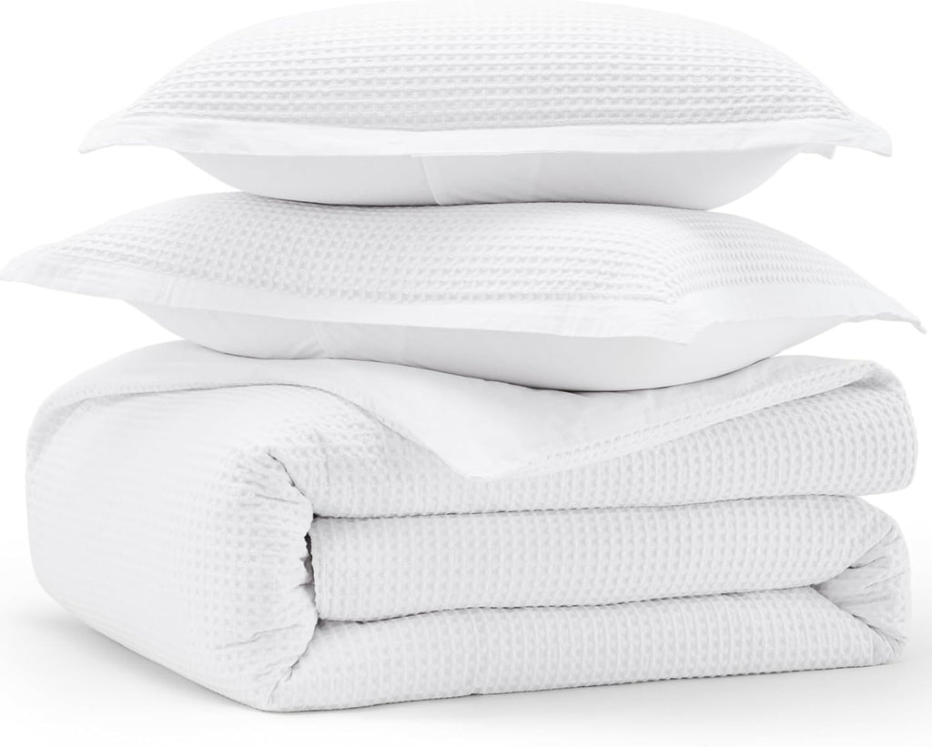 Bedsure Cotton Waffle Weave Duvet Cover – Queen Size | Breathable Khaki Cotton Bedding Set (3-Piece)