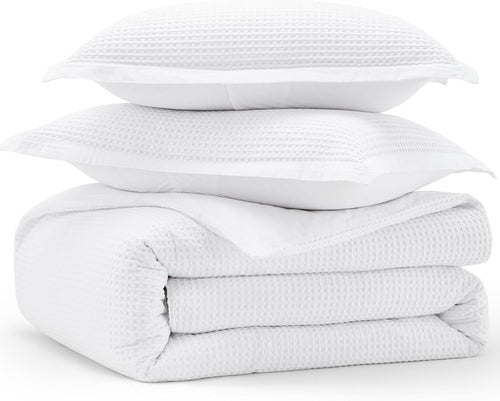 Bedsure Cotton Waffle Weave Duvet Cover – Queen Size | Breathable Khaki Cotton Bedding Set (3-Piece)