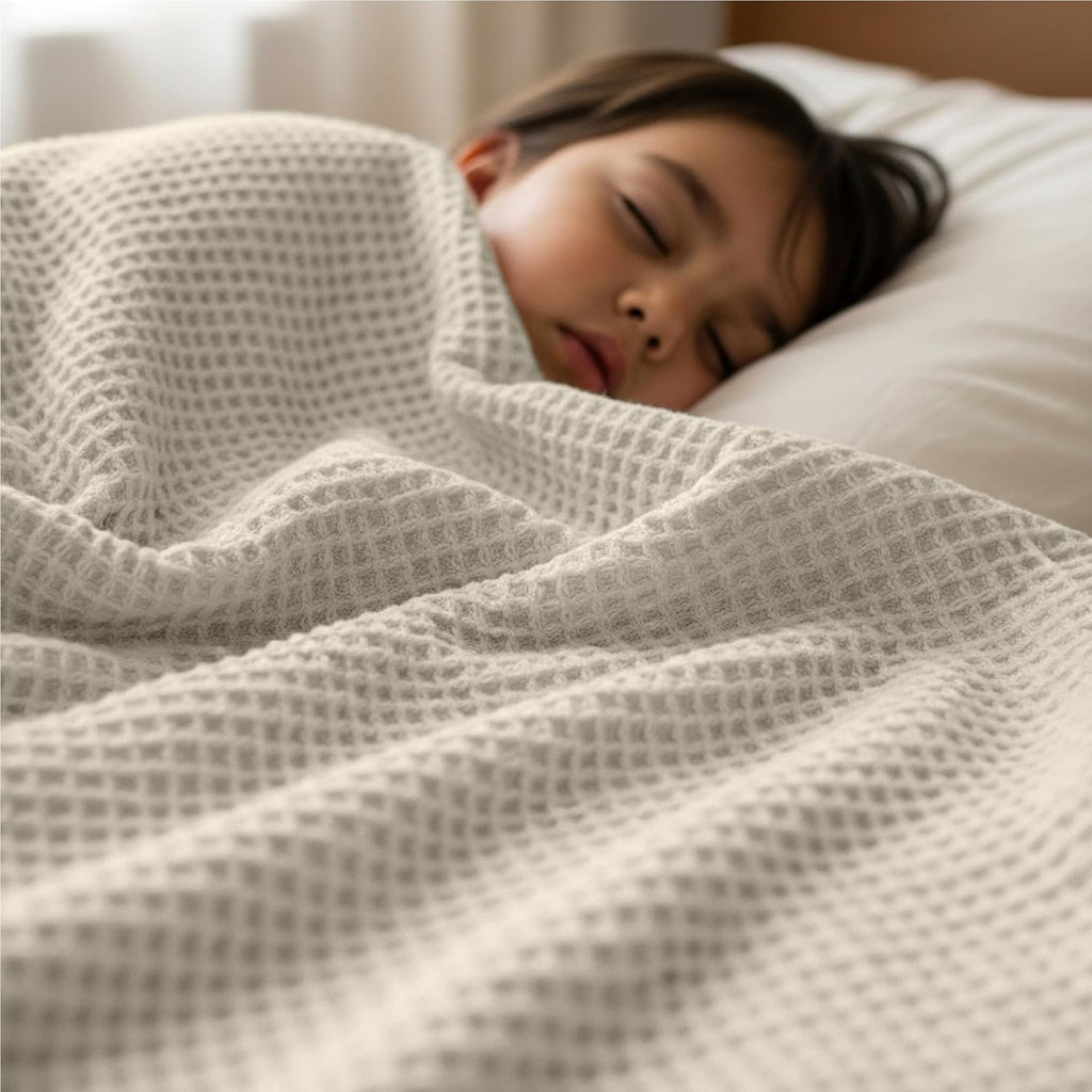 Utopia Bedding Waffle Weave Blanket – Queen Size | Lightweight Breathable Cotton Blend Throw (Khaki)