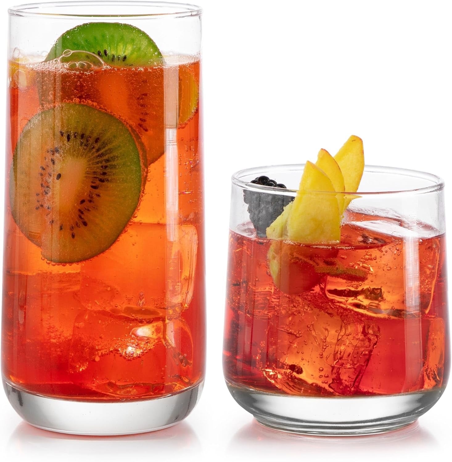 Libbey Ascent 16-Piece Drinking Glass Set | Tumbler & Rocks Glasses with Curved Modern Design (Versatile Everyday Glassware Set)